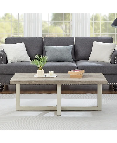 Flynama Contemporary Coffee Table Weathered Cross Base Design