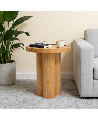 Flynama Round Solid Wood End Table Oak Veneer Pedestal Side Table