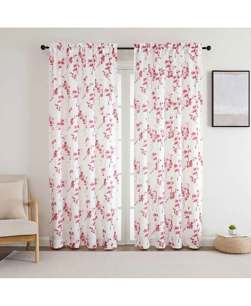 Kate Aurora 1 Piece Printed Cherry Blossom Rod Pocket Window Curtain Panel