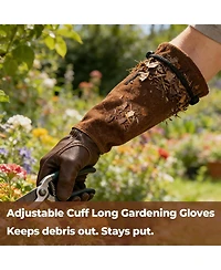 Xdovet Women's Garden Gloves Long Elbow Leather Breathable