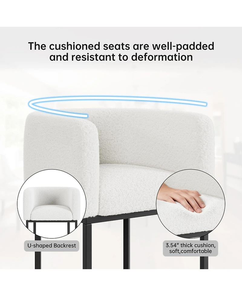 homfan Set of 4 Counter Height Bar Stools - Modern Upholstered Chairs with Back and Arms, Metal Frame for Kitchen Island or