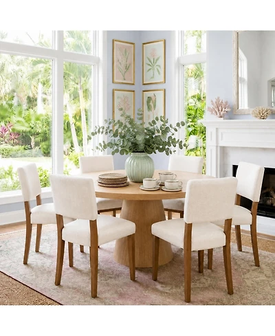 homfan Dining Chairs Set of 6 Upholstered Fabric Armless Kitchen Side Chairs with Wood Legs Padded Seat and Back for Dining Room Living Room