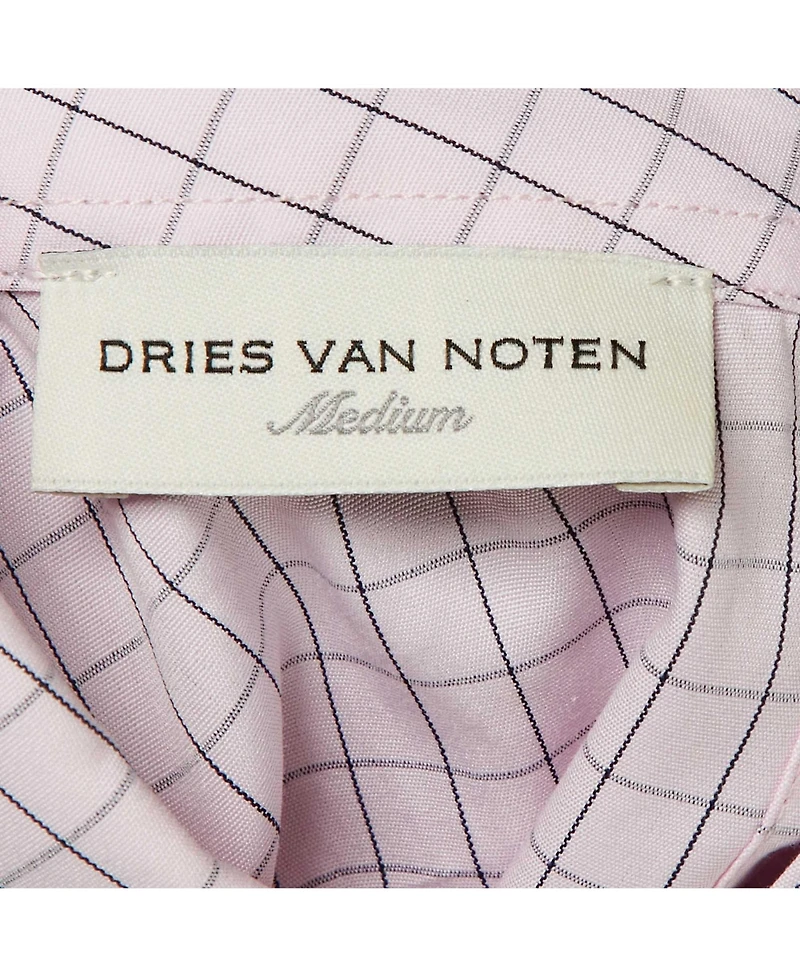 Pre-Owned Dries Van Noten Women's Corso Checkered Cotton Mock Neck Shirt