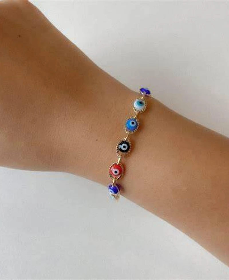 The M Jewelers Evil Eye Link Bracelet, 18KT Gold-Filled