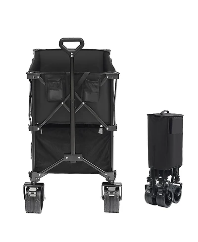 Mountaintop Foldable Double Decker Wagon,400L Cart,350-450LBS,All-Terrain Wheels,52" Extender,Camping Garden