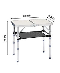 Mountaintop Folding Camping Table, Lightweight Aluminum Outdoor Table with Mesh Shelf, 2 Height Settings, Foldable for Picnic & Travel.
