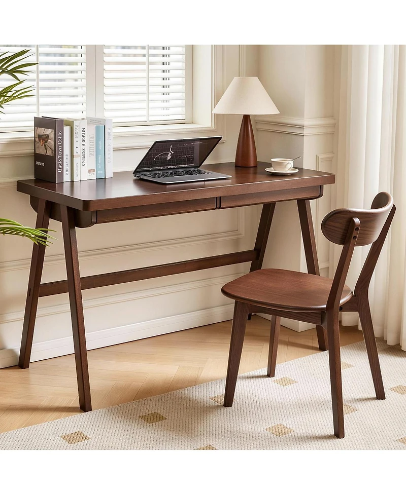 Streamdale Furniture Solid Rubber Wood Retro Writing Desk with Drawer, 39.37