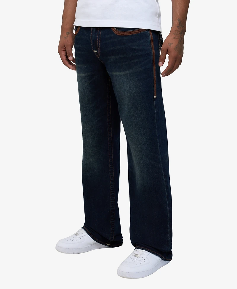 True Religion Men's Billy Super Flatlock Flap Bootcut Jeans