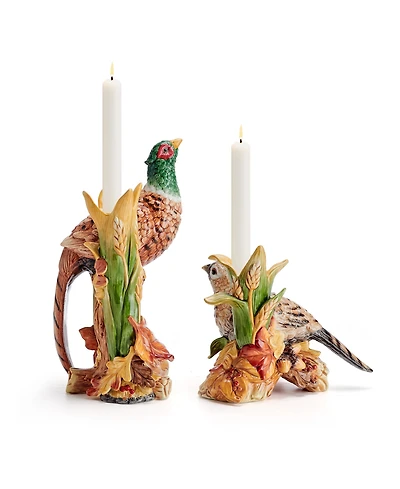 Fitz and Floyd Fall Harvest Pair of Pheasant Candleholders