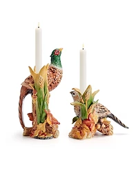 Fitz and Floyd Fall Harvest Pair of Pheasant Candleholders