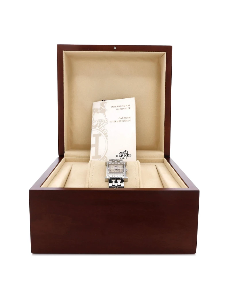 Pre-Owned Hermes Heure H Quartz Watch in Stainless Steel with Diamond Bezel 21mm
