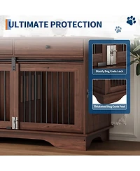 47" Large Dog Crate Fuderniture, Wooden Dog Kennel with 2 Storage Drawers, Removable Divider and Sliding Door, Heavy Duty Pet Cage for Breeds