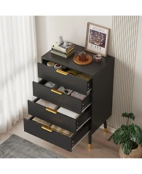 2 Set of Modern 4 Drawer Storage Chests, Compact Cabinet With Grooved Panels And Metallic Pulls, Fit Bedside, Bedroom And Entryway