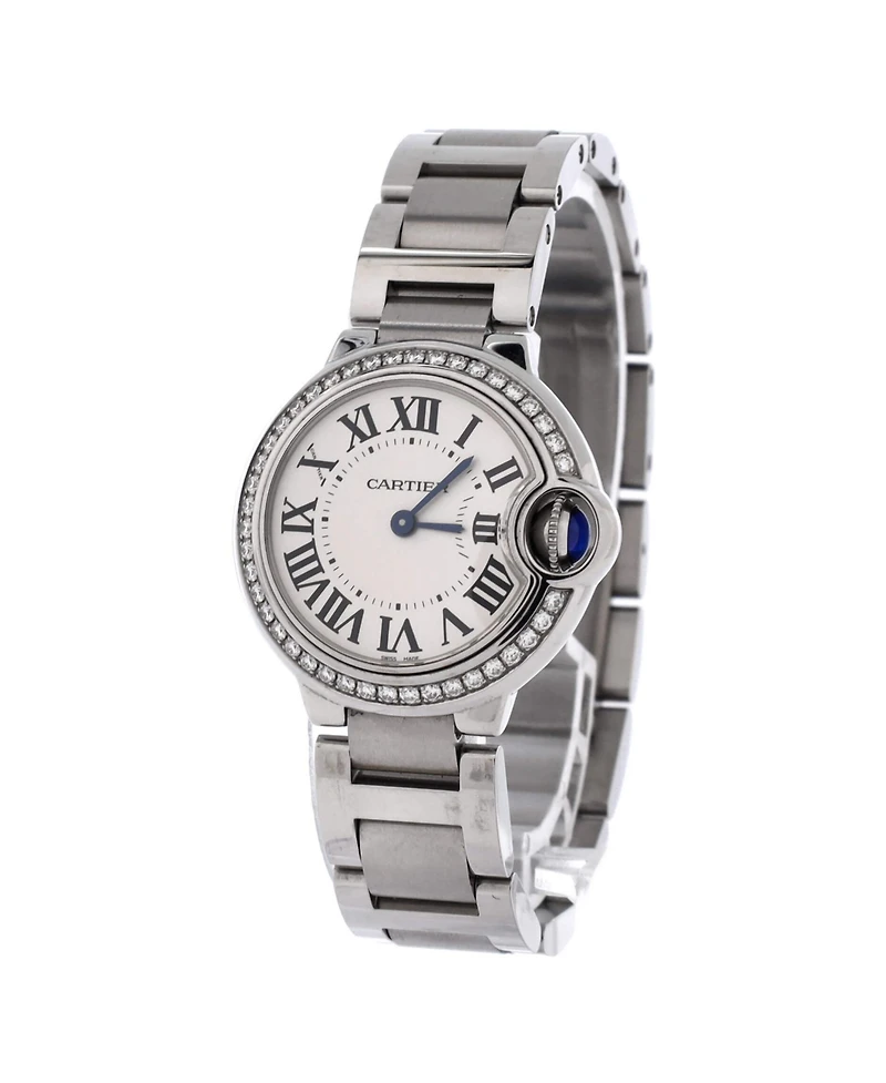 Pre-Owned Cartier Ballon Bleu de Cartier Quartz Watch in Stainless Steel with Diamond Bezel 28mm