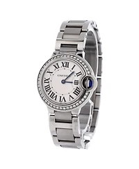 Pre-Owned Cartier Ballon Bleu de Cartier Quartz Watch in Stainless Steel with Diamond Bezel 28mm