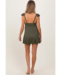 Pinkblush Women's Olive Ribbed Ruffle Twist Front Swim Dress