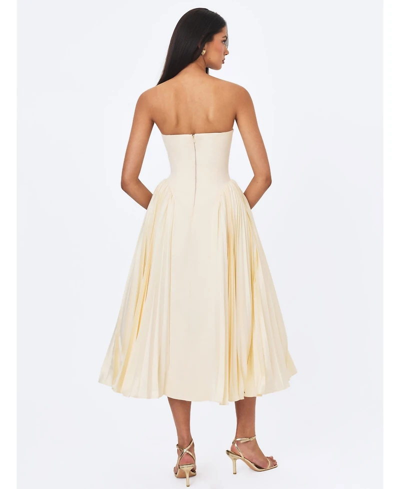 Miss Circle Women's Marnie Butter Yellow Pleated Satin Midi Dress