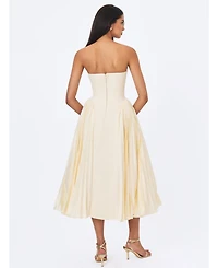 Miss Circle Women's Marnie Butter Yellow Pleated Satin Midi Dress