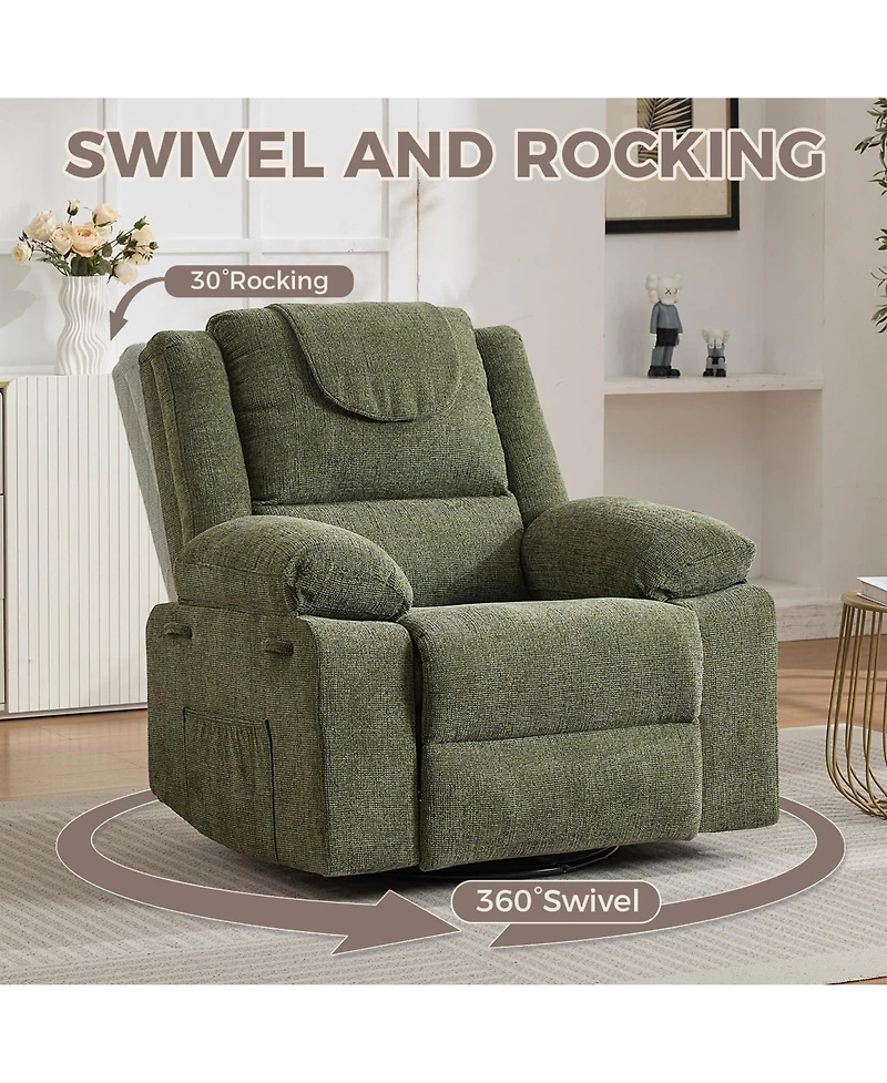 Oversized 360degree(s) Swivel Rocking Recliner Chair Deep Seat | High Back Heat and Vibration Massage Side Pocket Single Sofa for Living Room, Bedroom