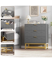 Dresser for Bedroom, 3 Drawer Dresser with Metal Legs, Wood Dressers Chest Organizer with Wide Storage, Modern Chest of Drawers for Bedroom, Hallway