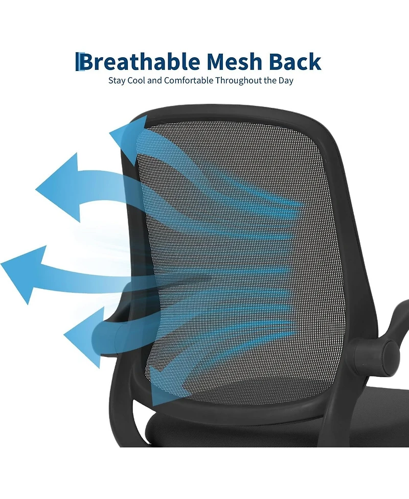 Black Ergonomic Mesh Office Chair with Flip-Up Arms and Lumbar Support