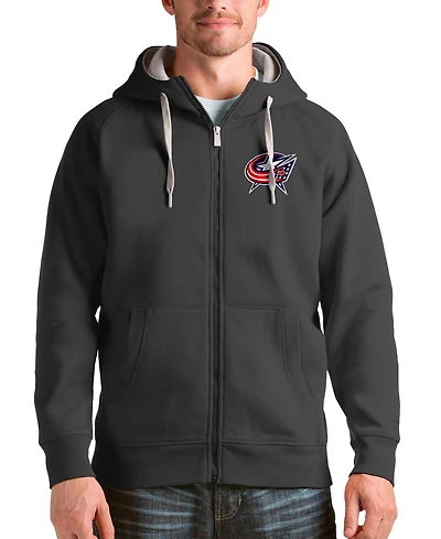 Antigua Men's Charcoal Columbus Blue Jackets Logo Victory Full-Zip Hoodie