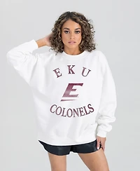Gameday Couture Women's White Eastern Kentucky Colonels Oversized Good Vibes Premium Fleece Drop Shoulder Pullover Sweatshirt