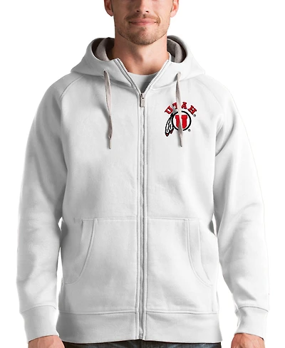 Antigua Men's White Utah Utes Victory Full-Zip Hoodie