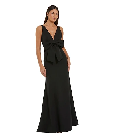 Mac Duggal Women's Crepe Sleeveless V Neck Column Dress With Bow