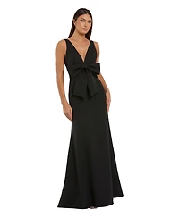 Mac Duggal Women's Crepe Sleeveless V Neck Column Dress With Bow