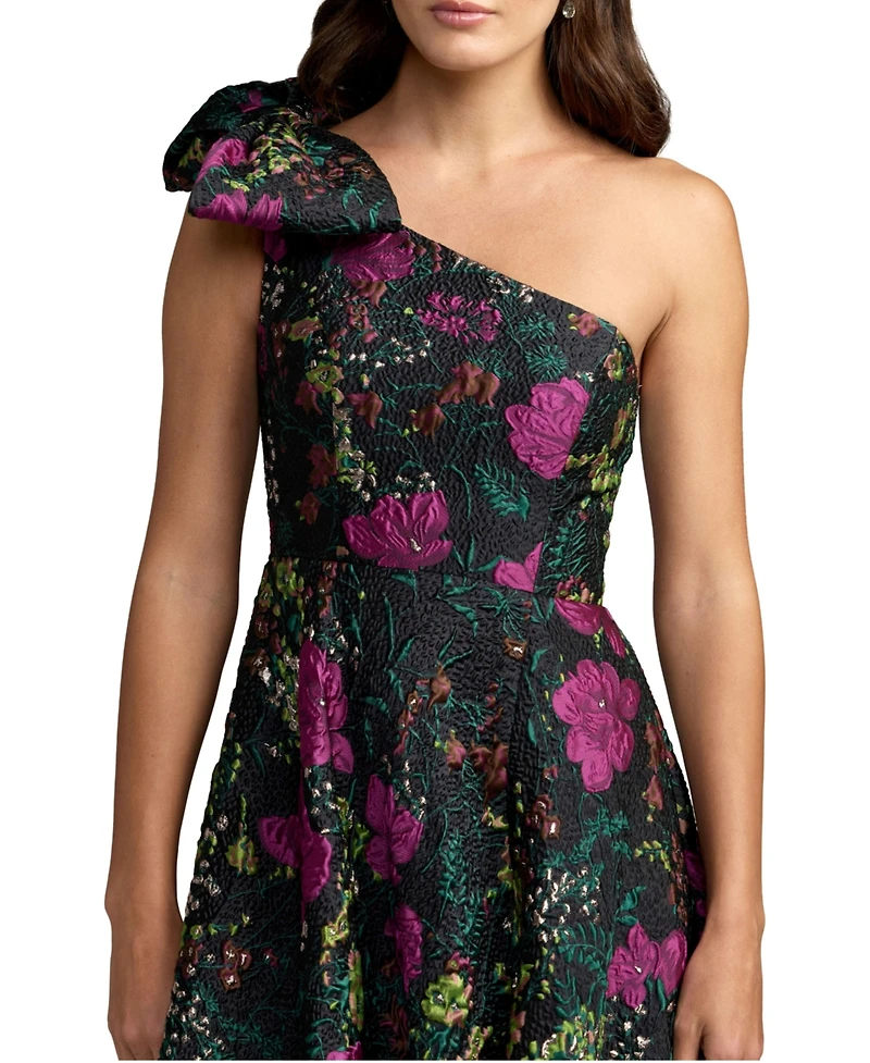 Mac Duggal Women's One Shoulder Floral Brocade Ball Gown with Bow