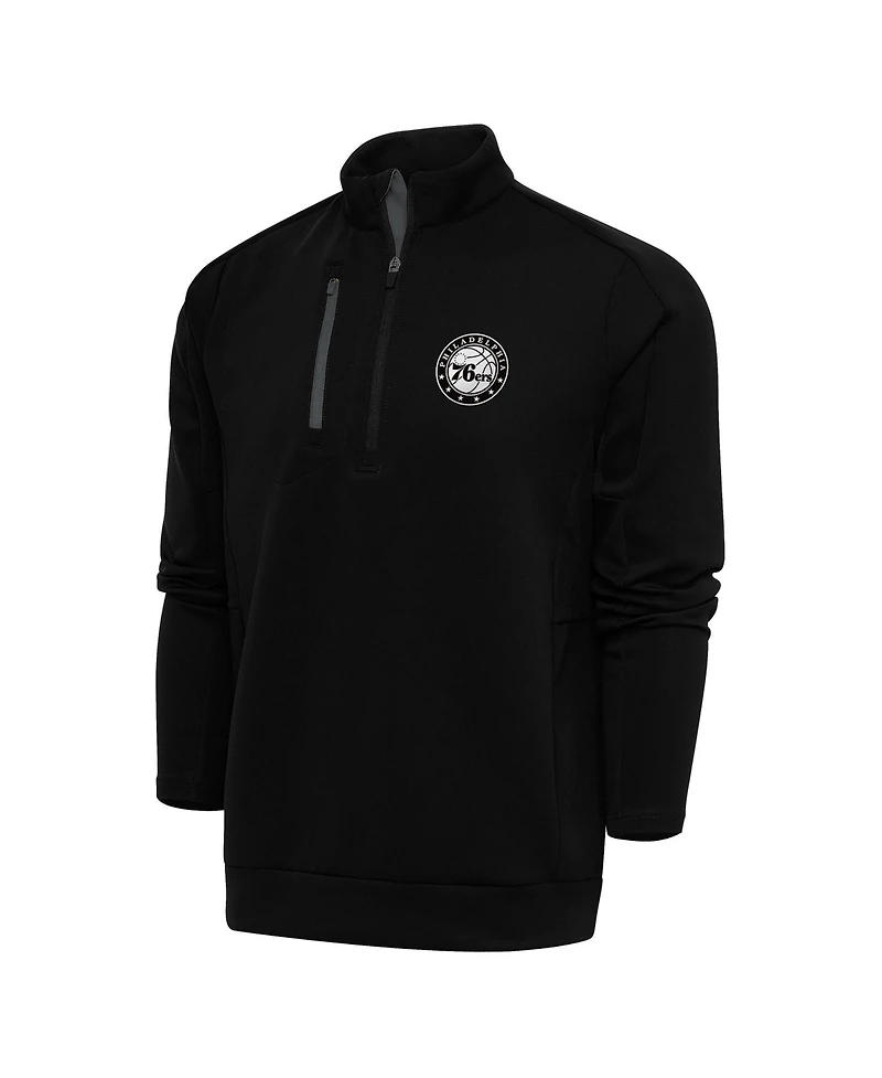 Antigua Men's Black Philadelphia 76ers Metallic Logo Generation Quarter-Zip Pullover Sweatshirt