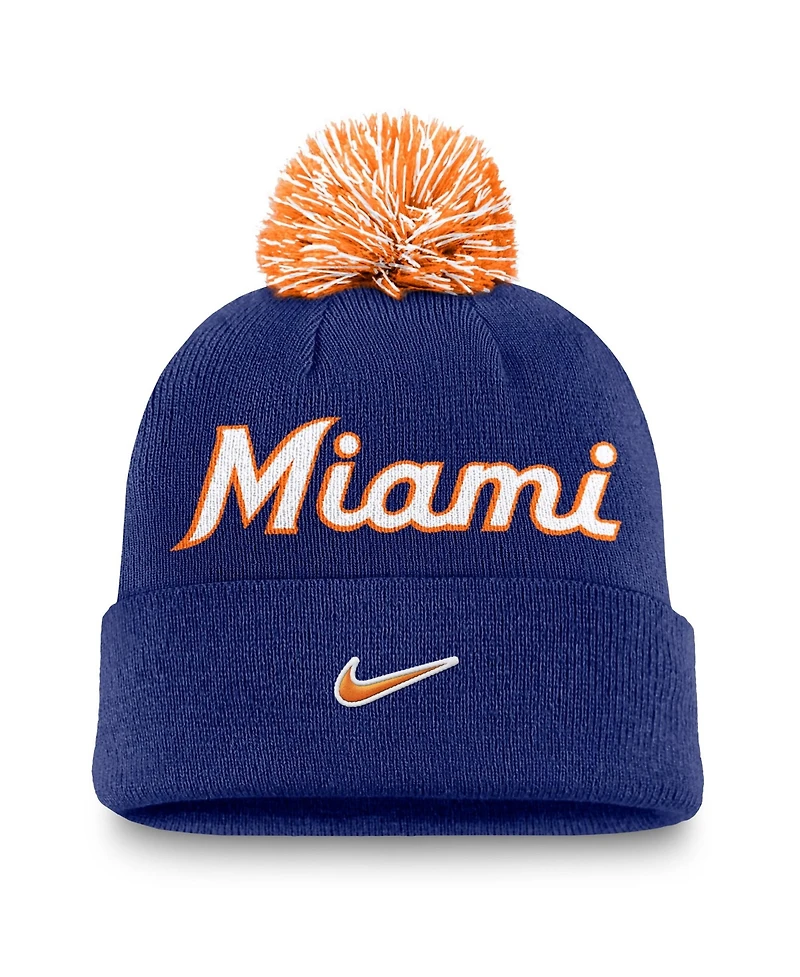 Nike Men's Royal Miami Marlins Peak Cuffed Pom with Knit Hat