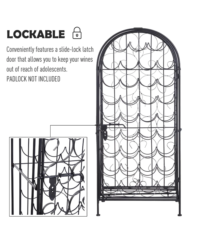 Homcom 35 Bottle Wrought Iron Wine Rack Cabinet with Lock, Black
