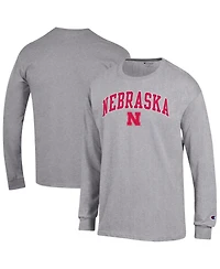 Champion Men's Champion Heather Gray Nebraska Huskers Arch Over Logo Long sleeves T-Shirt
