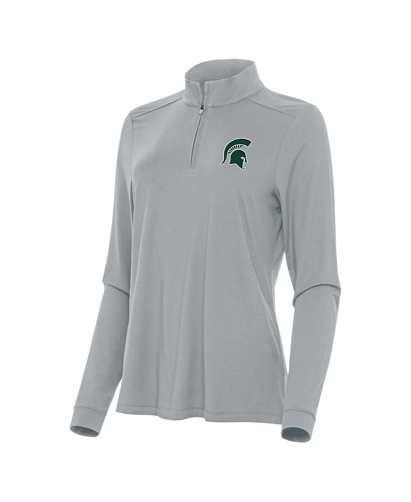 Antigua Women's Gray Michigan State Spartans Intent Quarter-Zip Top