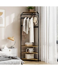 Corner Hall Tree Coat Rack with Shoe Bench, 12 Hooks and Hanging Rod, Space-Saving Storage Organizer for Entryway Bedroom Living Room