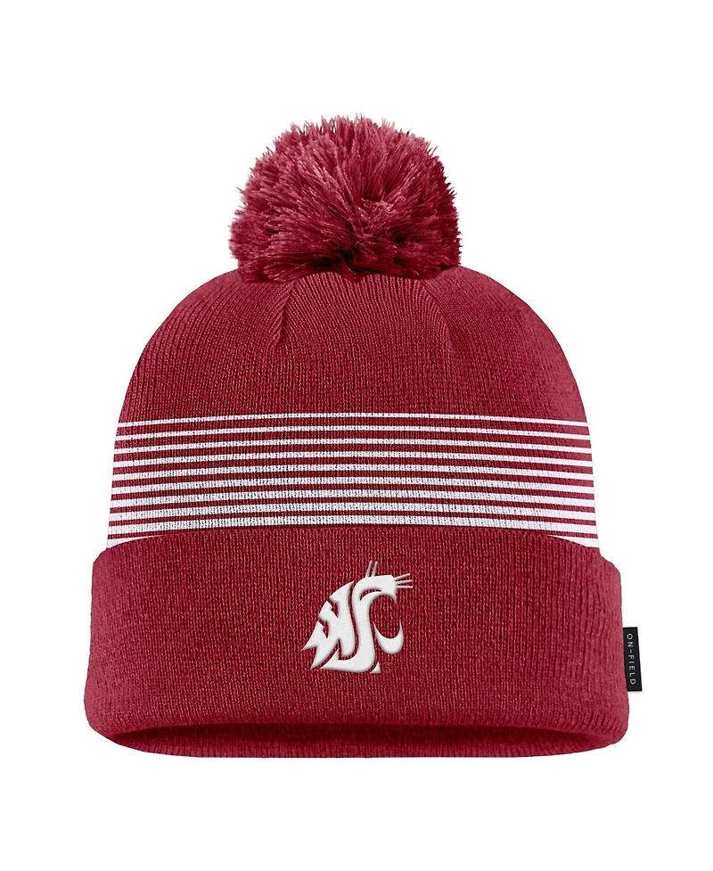 Nike Men's Crimson Washington State Cougars 2026 On-Field Peak Cuffed Knit Hat with Pom