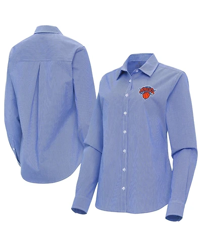 Antigua Women's Blue New York Knicks Porter Woven Long sleeves Button-Up Shirt