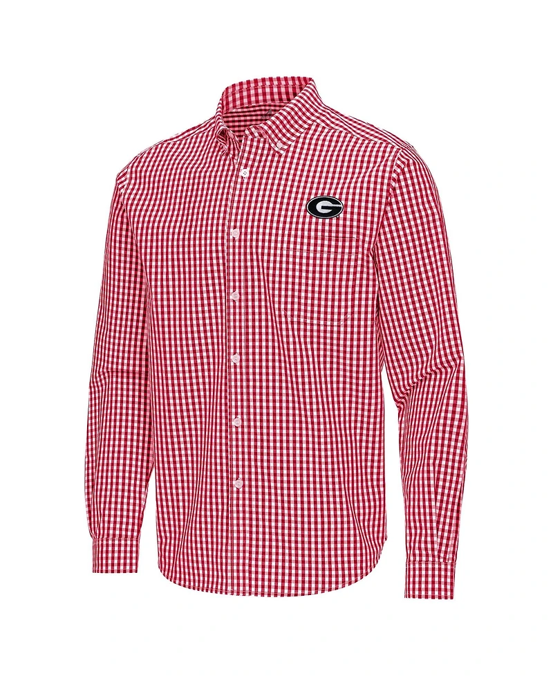 Antigua Men's Red Georgia Bulldogs Ellis Woven Tri-Blend Long sleeves Button-Down Shirt