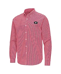 Antigua Men's Red Georgia Bulldogs Ellis Woven Tri-Blend Long sleeves Button-Down Shirt