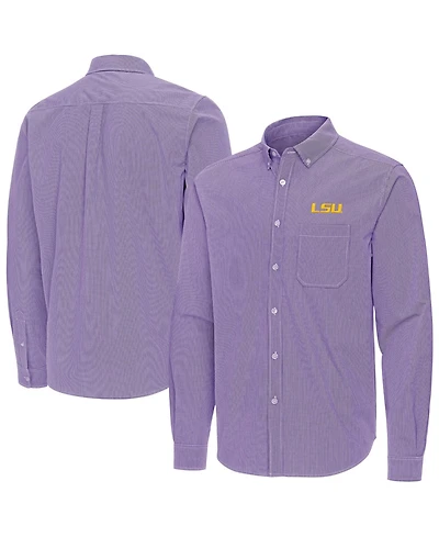 Antigua Men's Purple Lsu Tigers Porter Woven Tri-Blend Long sleeves Button-Down Shirt