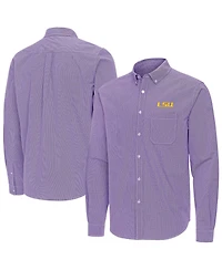 Antigua Men's Purple Lsu Tigers Porter Woven Tri-Blend Long sleeves Button-Down Shirt