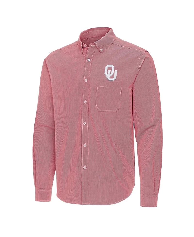 Antigua Men's Crimson Oklahoma Sooners Porter Woven Tri-Blend Long sleeves Button-Down Shirt