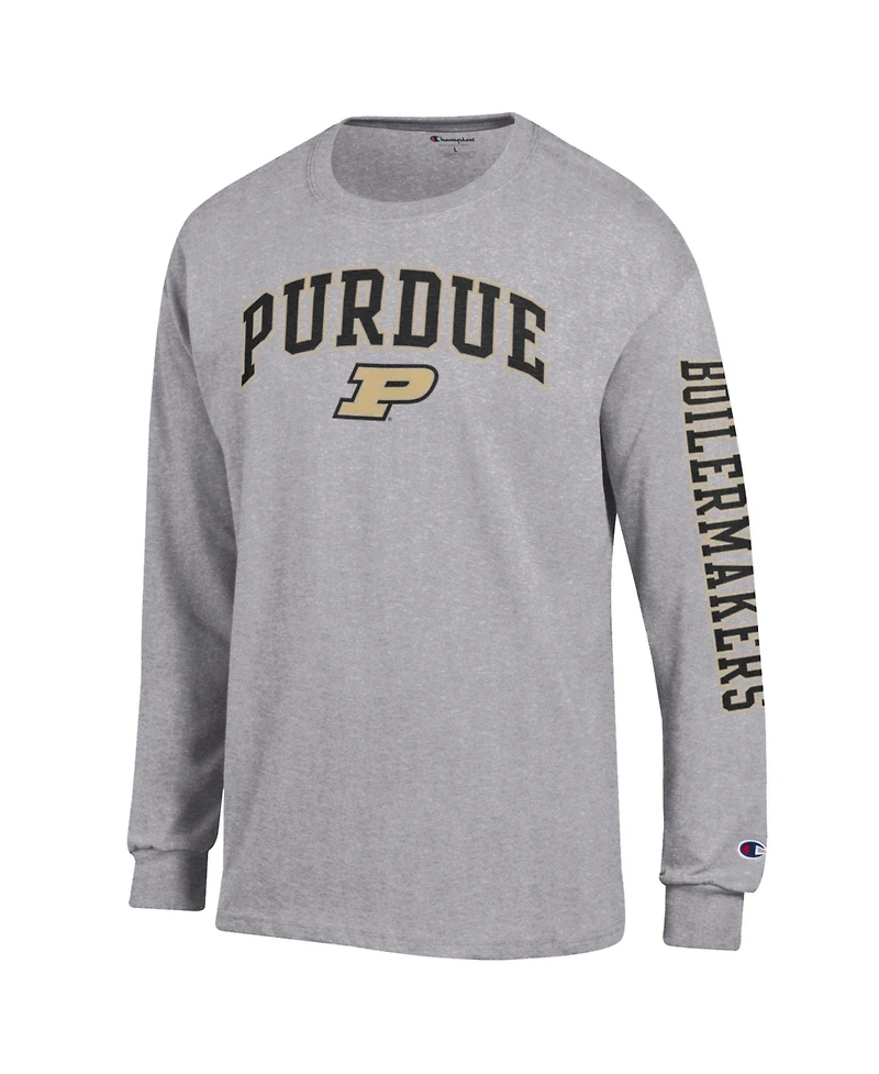 Champion Men's Heather Gray Purdue Boilermakers Arch Over Logo 2-Hit Long sleeves T-Shirt