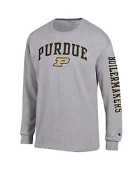 Champion Men's Heather Gray Purdue Boilermakers Arch Over Logo 2-Hit Long sleeves T-Shirt