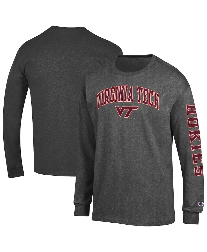 Champion Men's Charcoal Virginia Tech Hokies Arch Over Logo 2-Hit Long sleeves T-Shirt