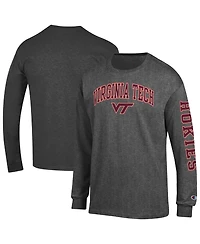 Champion Men's Charcoal Virginia Tech Hokies Arch Over Logo 2-Hit Long sleeves T-Shirt
