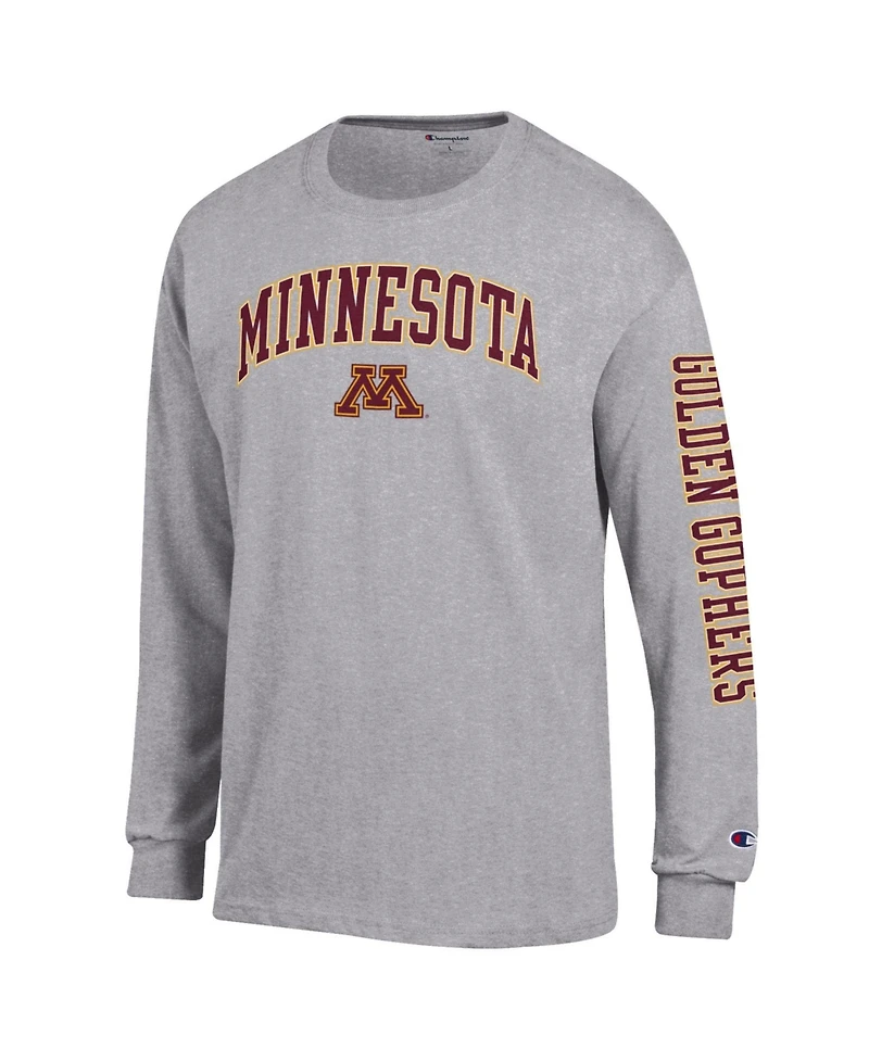 Champion Men's Heather Gray Minnesota Golden Gophers Arch Over Logo 2-Hit Long sleeves T-Shirt
