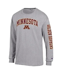 Champion Men's Heather Gray Minnesota Golden Gophers Arch Over Logo 2-Hit Long sleeves T-Shirt